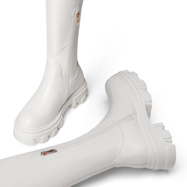 Ikon Stretchy Over The Knee Boots - WHITE PU - 3